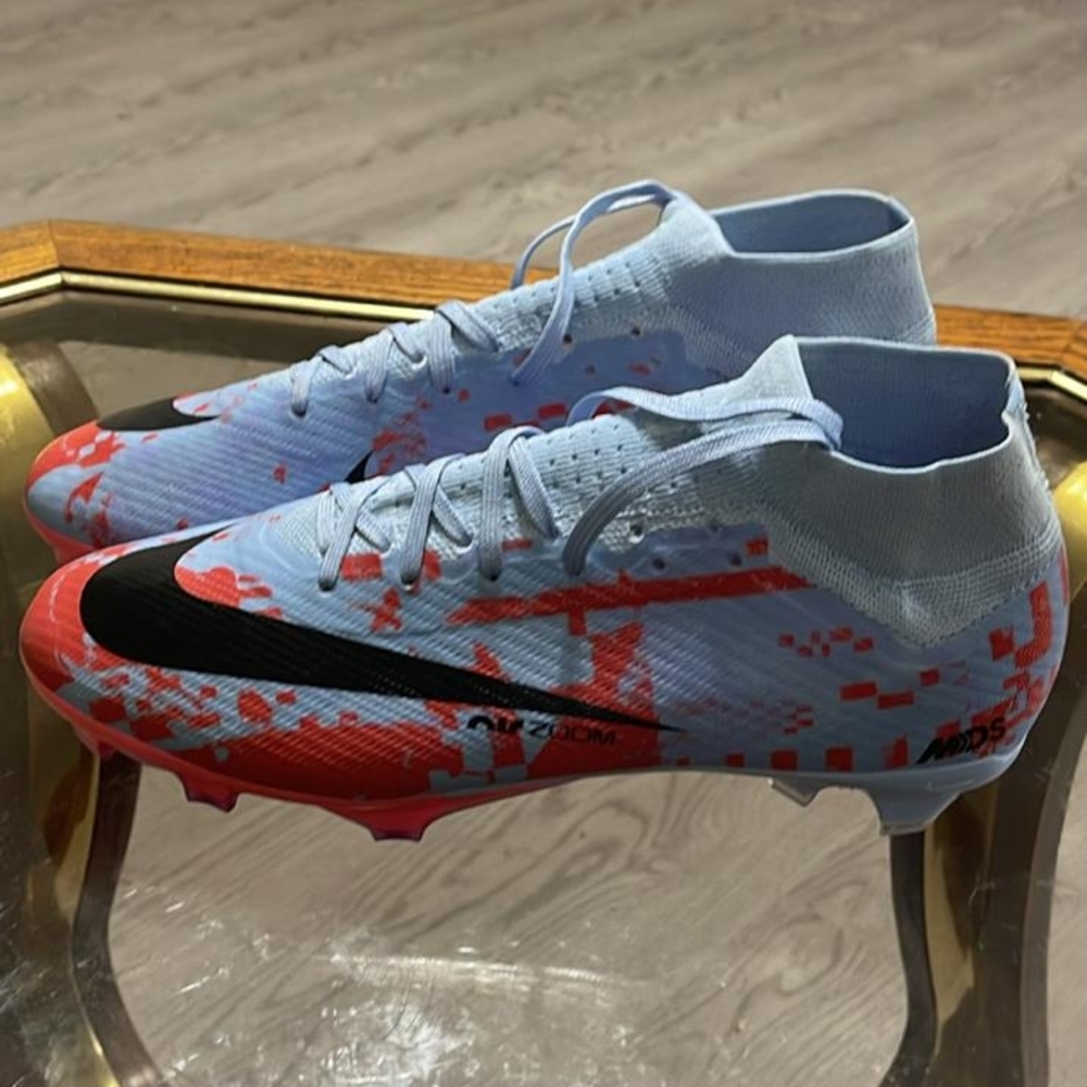 Nike Mercurial Cleats in Red and Light Blue